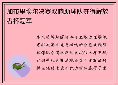 加布里埃尔决赛双响助球队夺得解放者杯冠军